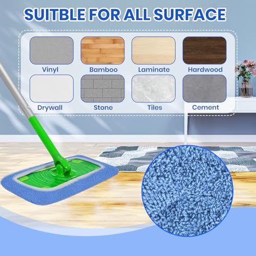 6 Pack Reusable Microfiber Mop Pads - Compatible with Sweeper, Reusable Mop Pads, Washable Dry Cloths & Wet Pads Refill for Hardwood Laminate Tile Floor Cleaning (6, Blue, M) - color: Blue