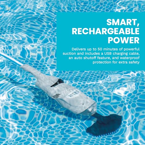 INTEX Rechargeable Handheld Pool Vacuum Cleaner with 94” Telescoping Pole, 2 Brush Heads, & Shaft Adapter for PureSpas & Pools
