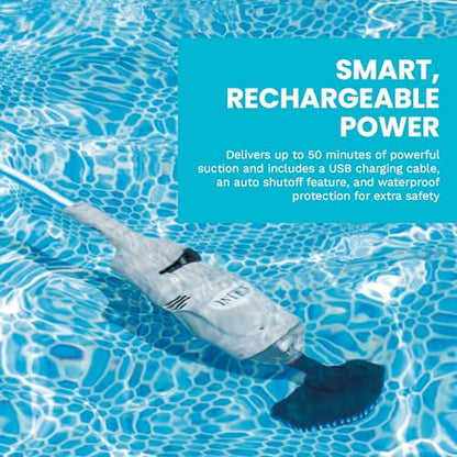 INTEX Rechargeable Handheld Pool Vacuum Cleaner with 94” Telescoping Pole, 2 Brush Heads, & Shaft Adapter for PureSpas & Pools
