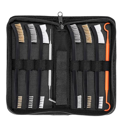 BOOSTEADY Gun Cleaning Brush & Hook Kit in Zippered Organizer Carry Case (8 Pieces) - Double End Brass Steel Nylon Bristle Brushes & Metal Polymer Hooks - color: 6 Brushes+1 Steel Ends Hook+1 Plastic Hook