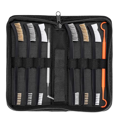 BOOSTEADY Gun Cleaning Brush & Hook Kit in Zippered Organizer Carry Case (8 Pieces) - Double End Brass Steel Nylon Bristle Brushes & Metal Polymer Hooks - color: 6 Brushes+1 Steel Ends Hook+1 Plastic Hook