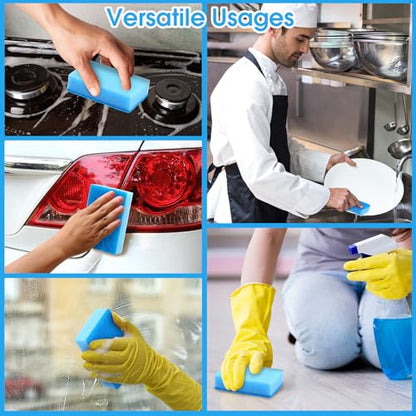 Tioncy 100 Pcs Individually Wrapped Sponges Kitchen Bulk Blue Dish Non Scratch Scrub Sponges Dual Sided Cleaning Dish Scrubber for Washing Dishes, Pots, Pans, Sinks, Stoves, Appliances, Car, Bike - color: Blue
