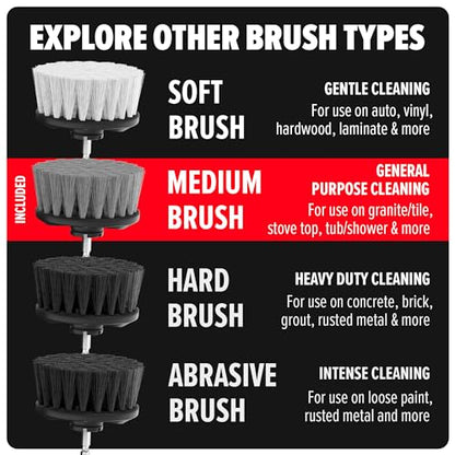 Dirt Devil Medium Bristle Cleaning Brush Set, 2 Piece, 2" and 3.5" Brushes Included, for Use on Showers, Porcelain and More, General-Purpose Cleaning, Scrubber Brush Drill Attachment for Cleaning - style: Medium Bristle Brush