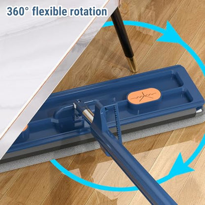 TARSHYRY Flat Mop with Scraper, 360 Degree Rotation Mop with Built in Scraper and Toothed Comb, Lightweight Floor with 6 Reusable Microfiber Pads, 54 Inch Adjustable (Dark Blue+6 Microfiber Reusable