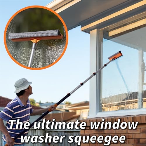 4-12 ft Window Washer Squeegee Kit with Extension Pole (20+ Foot Reach) // Long Handle Squeegee for Window Cleaning & Car Cleaning Multi-Use//Telescopic Professional Window Cleaning Squeegee for Home - size: 12 feet