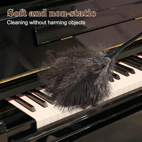Natural Ostrich Feather Duster 14.9 inch Fluffy Mini Dusters with Plastic Handheld for Cleaning Car Keyboard Office 2 PCS - color: Natural-a-2pcs