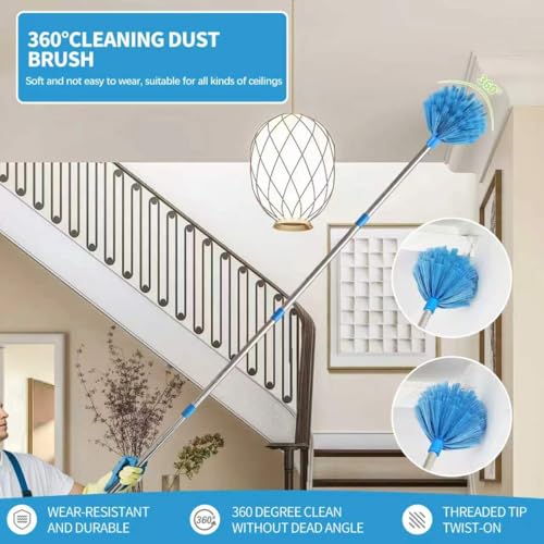 High Reach Duster Kit with14 ft Extension Pole High Ceiling Dusting and Window Cleaning Kit with Spliceable Pole - Cobweb Duster, Fan Blade, Window Washer & Squeegee and Feather Dusters - size: 16-150inch-15pcs