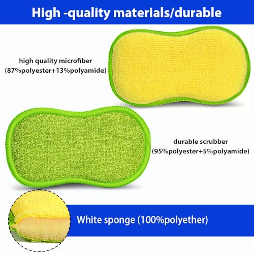12 Pack Multi-Purpose Scrub Sponges for Kitchen by SmilePowo Non-Scratch Microfiber Sponge Along with Heavy Duty Scouring Power - Effortless Cleaning of Dishes, Pots and Pans