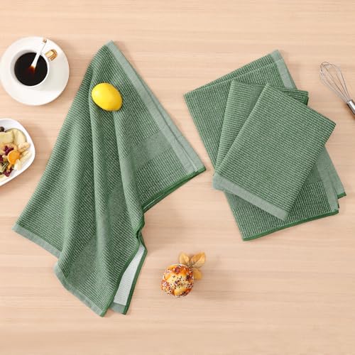 Homaxy Premium Kitchen Towels(18”x 28”, 12 Pack), Large Cotton Kitchen Hand Towels, Flat and Terry Dish Towels, 380 GSM Highly Absorbent Tea Towel Set with Hanging Loop, Grass Green - color: Grass Green, style: 12-pack