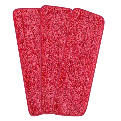 Set of 3 Microfiber Spray Mop Replacement Heads for Wet/Dry Mops Reusable Replacement Refills Fits for Bona Floor Care System (red) - color: Red