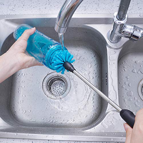 MOSOLAN Stainless Steel Water Bottle Brush, Long Handle Scrubbing Brush, Built for Cleaning Sport Bottles, Baby Bottles, Cups, Coffee Mugs, Glasswares, Wine Decanters, Flask, 2 Pack, 15 in - size: 15 Inch (Pack of 2)