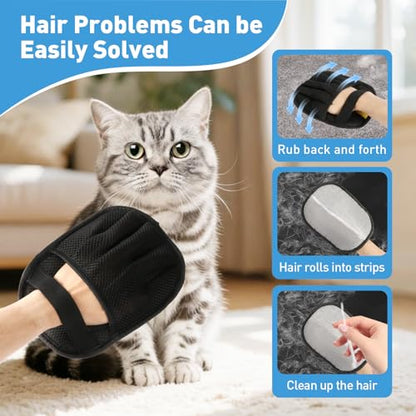 Pet Hair Removal Glove for Cats & Dogs, Five-Finger Electrostatic Pet Hair Remover Glove Reusable Brush Pet Hair Tool for Carpet, Car Seat, Couch and Laundry
