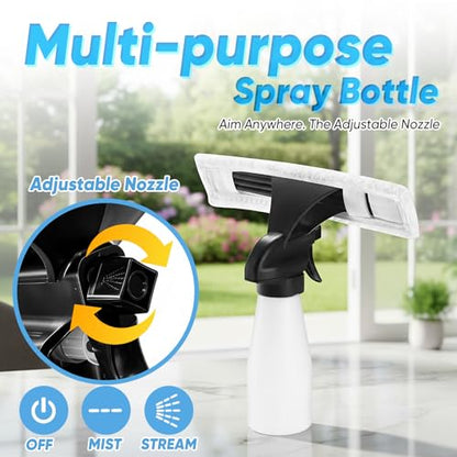 Cordless Window Vacuum Squeegee with Detachable Water Tank, 2000Pa Strong Suction, Rechargeable Glass Cleaner for Windows, Shower, Mirror & Tiles, Lightweight 2-in-1 Wiper with Microfiber Pad