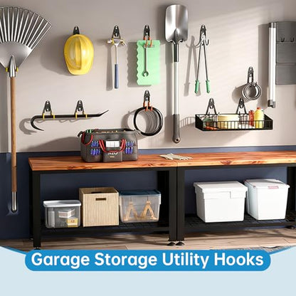 GeeWatom 2 Pack Garage Storage Utility Hooks，Garage Garden Tool Organizer，Steel Wall Mount Hooks, Garden Small U Hooks (Yellow) - color: Yellow