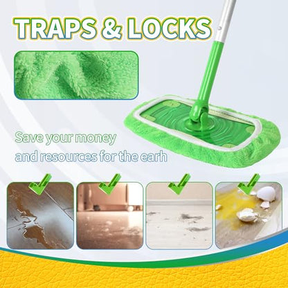 5 Pack Reusable 100% Chenille Mop Pads Compatible with Swiffer Sweeper, Wet and Dry Flat Swiffer Cover, Washable Swiffer Pads for Surface/Hardwood Floor Cleaning (Mop is Not Included) - color: B-green 5 Pack