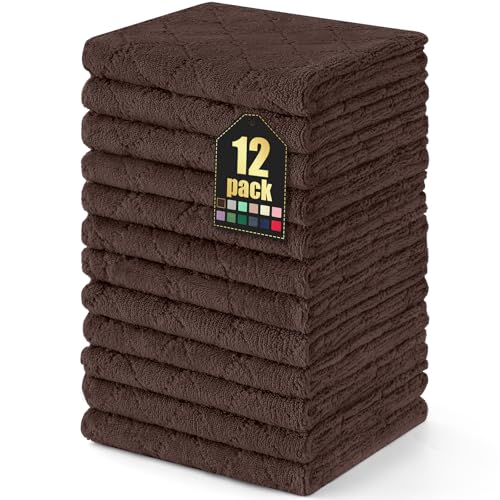 Homaxy 12 Pack Dish Towels for Kitchen (13 x 19 Inches, Brown), Super Soft and Absorbent Coral Velvet Dish Cloths for Washing Dishes, Nonstick Oil Fast Drying Microfiber Cleaning Cloth - color: Brown, size: 13x19 Inch-12 Pack