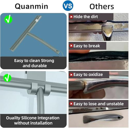 9 Inch Stainless Steel Core Silicone Shower Squeegee with Suction Cup & Hook Streak-Free Wiper for Glass Doors Shower Walls Mirrors Windows Bathroom Cleaning (Grey) - size: Round Head-9 inch（Grey）