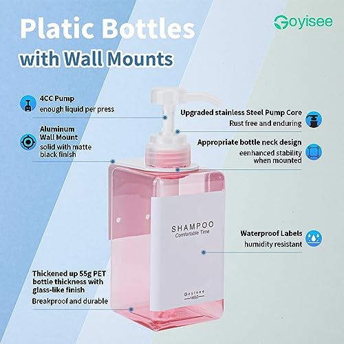 Refillable Shampoo and Conditioner Bottles for Shower Wall,Shampoo and Conditioner Dispenser with Pump No Drill (3 Bottles 3 Wall Mounts-Pink) - color: 3 Bottles 3 Wall Mounts-pink