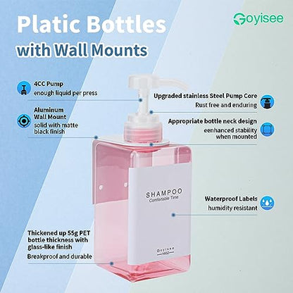 Refillable Shampoo and Conditioner Bottles for Shower Wall,Shampoo and Conditioner Dispenser with Pump No Drill (3 Bottles 3 Wall Mounts-Pink) - color: 3 Bottles 3 Wall Mounts-pink