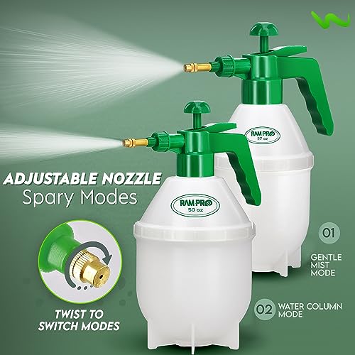 RamPro Garden Sprayer, 0.4 Gallon Pump Sprayer, 1.5L Weed Sprayer, 50 Oz Water Sprayer Pump Spray Bottle for Lawn Sprayer, Plant Mister, Safety Valve & Adjustable Brass Nozzle Pressure Hand Sprayer - size: 50oz