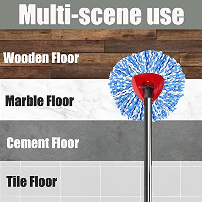 ANREKEYH Spin Mop Head, Base, Handle Replacement for O-ceda EasyWring RinseClean Microfiber Spin Mops, 2 Microfiber Mop Refills, 1 Triangle Head Cover and 30-58in Handle (Blue (2-Tank System)) - color: Blue(2 Tank System)