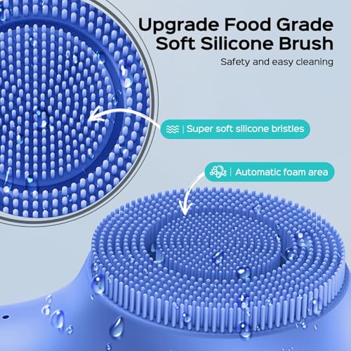 COSLUS FBS03 Face Scrubber Facial Cleansing Brush: 2 in 1 Spin and Vibration Patented, Silicone Electric Exfoliator Scrubber with Automatic Foaming, Waterproof Face Cleanser Brush for Men and Women - color: Dark Blue