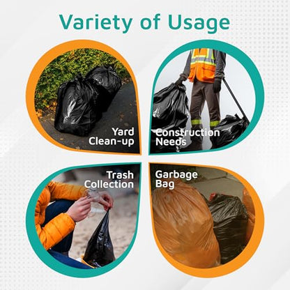 PlasticMill Contractor Bags Heavy Duty - Commercial, Industrial Garbage Bags - Black Construction Trash Bags - Outdoor, Garden Trash Bags, 75-Gallon, 5 Mil, 58"x60" (30-Count)