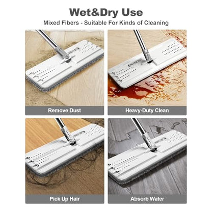 JOYMOOP Bathroom Cleaning Set, Mop and Bucket System with Toilet Brush Set, White, Microfiber Flat Mop for Household & Commercial Floor and Bathroom Cleaning - color: White Liteb131
