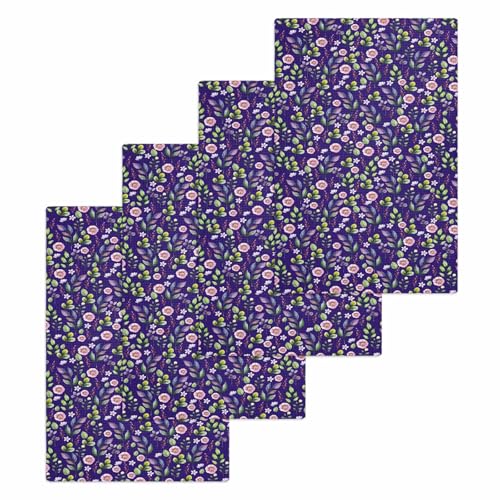 Purple Green Botanical Hand Towels Set,Waffle Weave Kitchen Towels 4 Pieces,Country Watercolor Flower Leaves Microfiber Hair Face Bath Tea Towel Absorbent Quick Drying Cleaning Dish Cloths,15.7"x23.6" - color: Grass Green Light Pink Dark Purple, size: 4PC