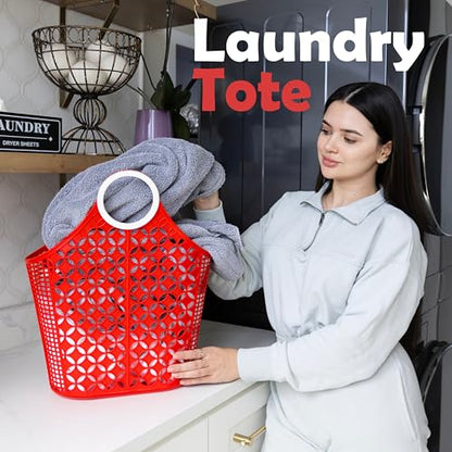 Fox Run Red Garden Harvest Basket with Built-In Handles, 6" x 14" x 18" Plastic Cleaning Caddy and Laundry Tote - color: Red