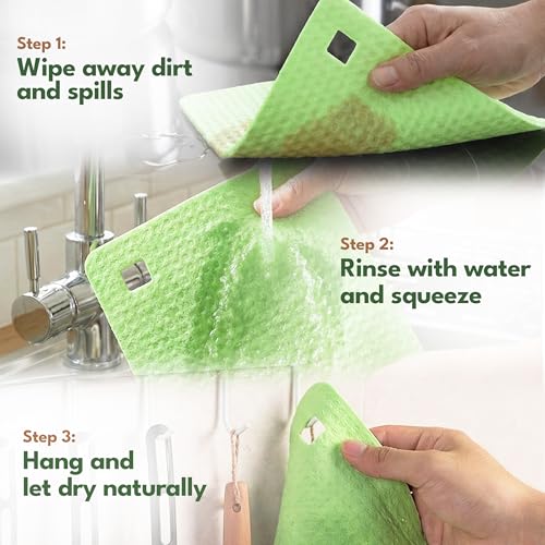 AIRNEX 5 Pack Cellulose Swedish Dishcloths for Kitchen - Eco-Conscious Reusable Dish Towels & Cloths - Super Absorbent, Odor Resistant and Fast Drying Wash Cloths for Dishes & Surfaces - size: 5 Pack