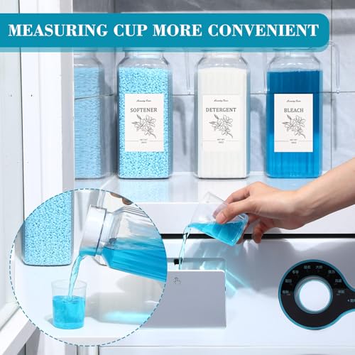 Potchen 3 Pack Laundry Detergent Dispenser Set, Clear Acrylic Liquid Detergent Container with Labels & Measuring Cups, Fabric Softener Dispenser for Laundry Room Organization(50 oz) - size: 50 oz