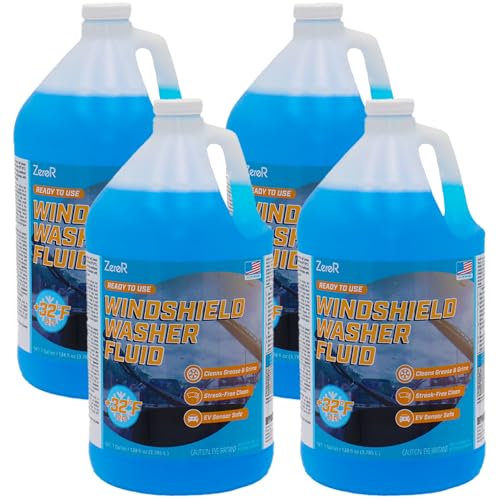 ZeroR® Windshield Washer Fluid, Ready to Use, +32°F Formula for Streak-Free Automotive Glass, Bug Splatter & Road Grime | Made in USA | 128 fl oz each (4 Gallons) - size: 128 Fl Oz (Pack of 4)