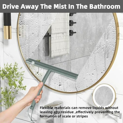 9 Inch Stainless Steel Core Silicone Shower Squeegee with Suction Cup & Hook Streak-Free Wiper for Glass Doors Shower Walls Mirrors Windows Bathroom Cleaning (Grey) - size: Round Head-9 inch（Grey）