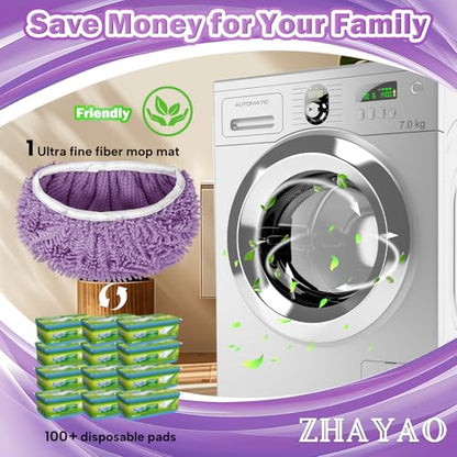6Pcs Reusable Microfiber Mop Pads Compatible with Swiffer Sweeper, Wet and Dry Flat mop Cover, Replacement Sweeping Mopping pad Refills for Surface/Hardwood Floor Cleaning - color: Purple 6 Pack