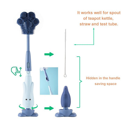 Chemimoso Cup Cleaning Brush, Silicone Baby Bottle Brush with Stand, Large Handle Water Bottle Brush Cleaner Set, with a Tiny Cup Lid Gap Cleaning Brushes Kit, Pawprint, Green - color: Green 3