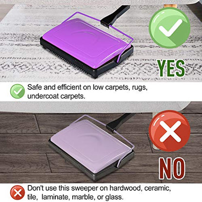 Yocada Carpet Sweeper Cleaner 4 Poles for Home Office Low Carpets Rugs Undercoat Carpets Pet Hair Dust Scraps Paper Small Rubbish Cleaning with a Brush