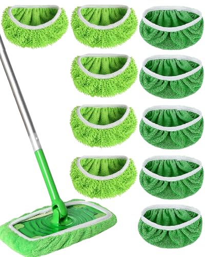 Reusable Microfiber Mop Pads Washable Wet & Dry Sweeping Cloths Mop Head Replacement for Household Cleaning (Green, 10PCS) Compatible with Swiffer Sweeper Refills - size: Green 10PCS
