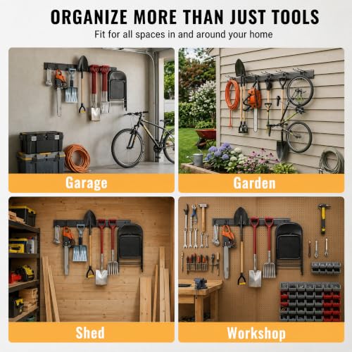 CBWLWJ 48'' Garage Tool Organizer Wall Mount - Heavy Duty 480 lbs Capacity Tool Rack with 6 Adjustable Straight Hooks, Wall Mounted Storage System for Garage, Shed, Workshop (Black) - size: 48inch+6Straight Hooks