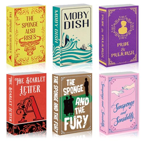 6 Pieces Book Kitchen Sponges Novels Sponges Fun Non-Scratch Scrub for Washing Dishes Pots Pans and Household Cleaning Supplies for Kitchen Dishes Furniture Gifts (6, Book-2) - color: Book-2