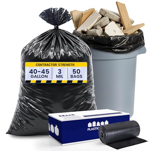 Plasticplace Contractor Trash Bags 40-45 Gallon │ 3.0 Mil │ Black Heavy Duty Garbage Bag │ 40” x 48” (50 Count)