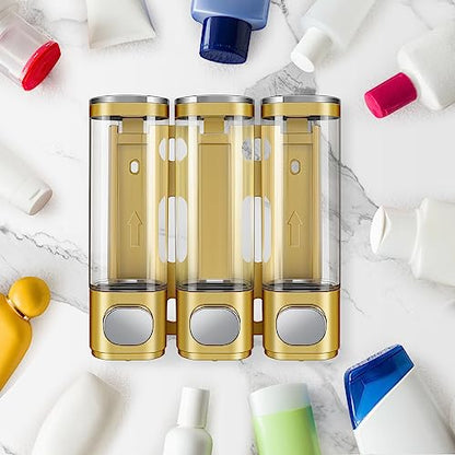 3-in-1 Room Wall Mounted Bathroom,Shower Pump Dispenser and Organizer,Dispensers for The Shower,Shampoo and Conditioner Dispenser,Shampoo Dispenser for Shower - color: 10.6 Oz Triple Golden