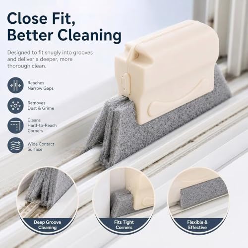 Window Track Cleaning Brush Deep Cleaning Tool Compact Design for Screen Windows Sliding Door Grooves Household Use, Cream - color: Multicolor