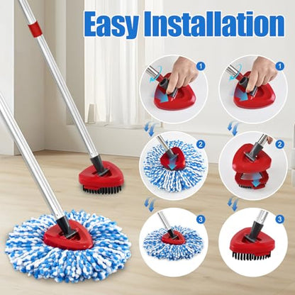 Mop Heads Replacements,Mop Handle,Scrub Brush,Base for Ocedar Rinseclean 2 Tank,Include 2 Microfiber Mops Replace Head,30-58" Adjustable Mop Stick,1 Scrubber Head,1 Spin Base,Bucket not Included - color: Blue & Silver