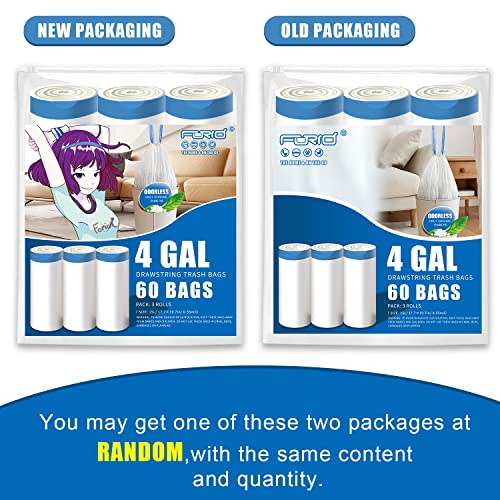 FORID Small Drawstring Trash Bags - 4 Gallon Plastic Garbage Bags White Unscented Can Liners 60 Count Strong Wastebasket Bags for Bathroom Office Home Kitchen Bedroom Travel 15 Liter - Durable & Thick - color: Best Seller: 4 Gallon - 60 Pack