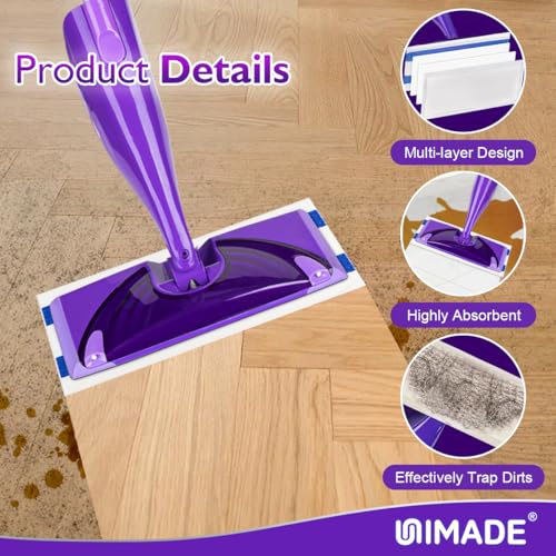 UNIMADE 64 Count Mop Pad Refill Compatible with Swiffer WetJet, Disposable Multi-Layers Mopping Pads for All Hard Surface, Especially Hardwood Floor, Super Absorbent Spray Mopping Pad Refills - size: 64 Count
