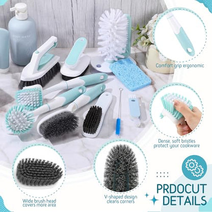 10 Pack Dish Brush Set for Household Use Kitchen Scrub Brushes with Non-Slip Long Handle Multi-Purpose Cleaning Brushes for Dishes Pot Pan Kitchen Sink Tub Cup Clothes Shoes Floor(Blue) - color: Blue