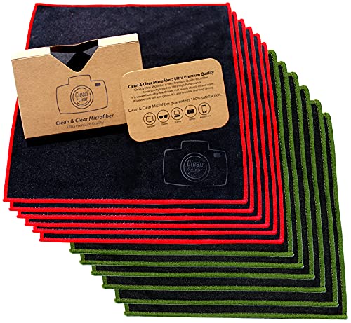 Clean & Clear Microfiber Cleaning Cloth, Extra Large [12 Pack] Ultra Premium Microfiber Cleaning Cloth - Microfiber Cloth for Camera Lens, Glasses, Screens, and All Lens. - size: 12 Pack