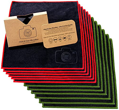 Clean & Clear Microfiber Cleaning Cloth, Extra Large [12 Pack] Ultra Premium Microfiber Cleaning Cloth - Microfiber Cloth for Camera Lens, Glasses, Screens, and All Lens. - size: 12 Pack