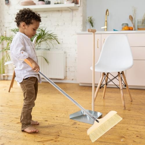Anti-Static Broom Soft Bristle Brush Sweeping Brooms for Kitchen Bedroom Bathroom Wooden Handle - color: Khaki